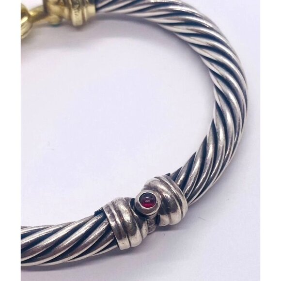 David Yurman 925 14k  Cable Buckle  Bracelet Chalcedony and Garnet - Picture 6 of 10
